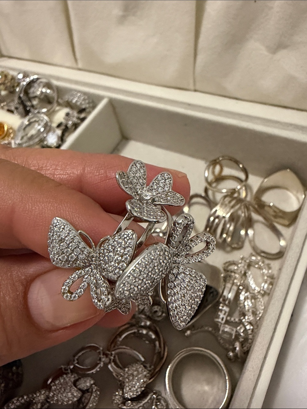 Pavé Butterfly Cluster Ring - Silver Tone